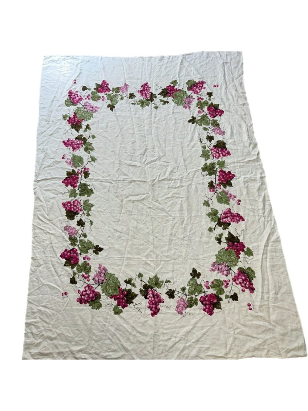 Vintage 1970s Luther Travis Linen Tablecloth Grapes Purple Print 55x77 Rectangle